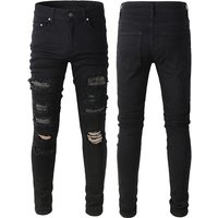 Clothing American Style Ripped Jeans Trendy Brand Trousers Diamond Studded Slim High Street Trousers 565