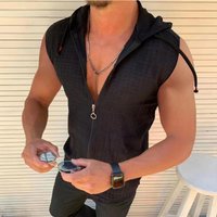 Clothing Sleeveless Hooded Zipper Cardigan T Shirt Summer Cool Fashion Plaid Sleeveless T Shirt Lapel