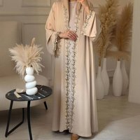 Elegant Lace Trimmed Abaya Dress – Modest Long Sleeve Maxi Dress Flowy Silhouette