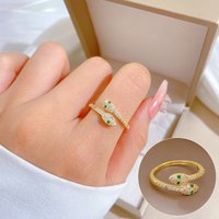 Stainless Steel Enamel Cubic Zirconia Snake Ring for Women Open Adjustable CZ Finger Ring Party Wedding Statement Jewelry