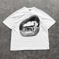 European Pure Cotton Y2K Big Lips Grillz T Shirt Comfortable Casual Mouth Design Top