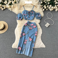 Women's fashion outside wear high-waisted split skirt two-piece set