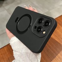 Original Liquid Silicone Magnetic Stand Holder Phone Case IPhone 16 15 14 13 12 11 Pro Max Ring Bracket Cover