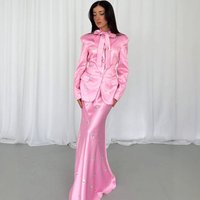 Autumn Winter Casual Loose Fitting Tie up Printed Suit Jacket Long Skirt Set Fashionable Pant Outfit