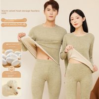 New cashmere silk thermal underwear suit autumn and winter AB surface men's and women's De velvet brushed autumn clothes long pants bottoming shirt