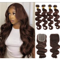 Colored Bundles With Closure Body Wave  Human Hair Weave Bundles With HD Lace Closure Ombre Brown Extensions For Women