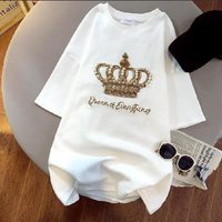 Clothing summer loose slimming fat mm plus clothing heavy industry beaded crown short sleeved t shirt tops trendy