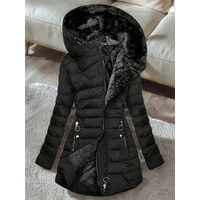 Women's Clothing Women's Hooded Long Sleeved Warm Plus Velvet Cotton Winter Mid Length Zipper Jacket