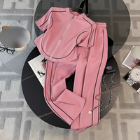 Casual Contrast Sportswear Stylish Age reducing Korean Style Casual Wide leg Pants Two piece Suit