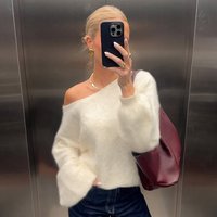 Style Low Round Neck Off Shoulder Pullover Loose Knit Sweater Autumn Winter