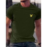 100% Pure Cotton Men's Summer Fashion Short Sleeved Eagle Print Casual Slim Fit Versatile T-shirt Top