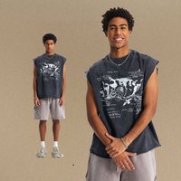 Clothing Fashion Sleeveless Street Rock Washed Old Curled Hem Printed Vest