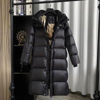 Women's Clothing Winter New Black Gold New National Standard White Duck Down Mid Length Down Jacket Women's Temperament Hooded Windproof Over Knee