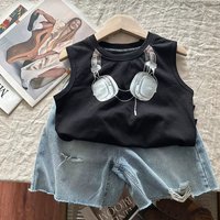 s Clothing cartoon headphones print sleeveless T shirt pure cotton casual handsome little street vest