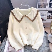 Sweetheart Neckline Knit Cardigan For Women - Soft & Stylish Fall/Winter Pullover With Contrast Color Design