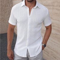 Clothing Short Sleeved Shirt Textured Lapel Single Breasted Casual Shirt