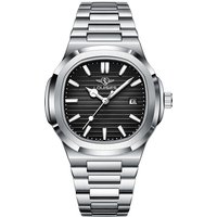 Men’s Luxury Stainless Steel Quartz Watch With Luminous Hands, Moon Phase & Day Display, Business Style, 30M Water Resistant