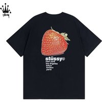 Stussy Letter Strawberry Pattern Printed Pure Cotton Short Sleeved T shirt