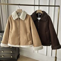 Faux Shearling Jacket Short Coat Fleece Lined Windproof Winter Outerwear Casual Zipper Closure