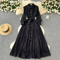 Clothing Autumn Celebrity Niche High End Lace Splicing Single Breasted Waist Knee Length Skirt