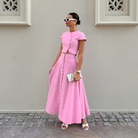 French-style Elegant A-line Dress Set For Women, Summer Inspired Little Chanel Pink Top And Skirt Two-piece Women's Wear