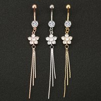 Stainless Steel Flower Tassel Belly Ring - Long Body Piercing Jewelry