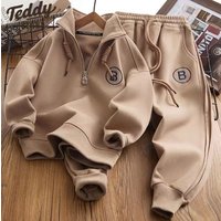 s Clothing autumn winter suits cartoon hooded two piece suit plaid