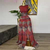 Women's Clothing Women's Clothing Spring New Sweet And Fresh Printed Round Neck High Waist Slit Dress Long Skirt