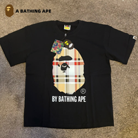 BATHING APE BAPE&BB Checkered Striped Monkey Head Letter Print High Quality Pure Cotton Short Sleeved 6
