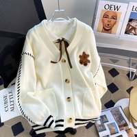 Clothing Korean version bear rope fashion sweater jacket autumn winter lazy style knitted cardigan outerwear top