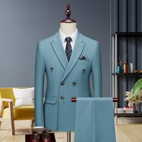 Clothing High End Solid Suit Business Casual Double Breasted Double Slit Groom Wedding Suit Dress