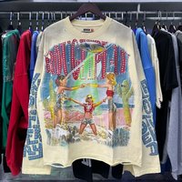 Rough Play Trendy Style Letter Print Retro High Street Loose Long sleeve T shirt Summer