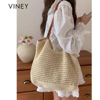 VINEY Handbag Women’s 2025 New Women’s Bag Large Capacity Tote Bag Shoulder Straw Bag Holiday Woven Bag
