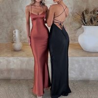 Clothing Sexy Ribbon Satin Dress Fashion Halter Strap Waist Full Skirt
