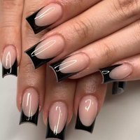 Short bright black French square armor fresh fashion wear nail pieces European and American foreign trade ins detachable 24 pieces