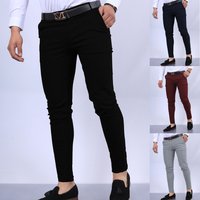 Men's Clothing New Solid Color Slim Fitting Foreign Trade Pocket Decoration Casual Formal Pants
