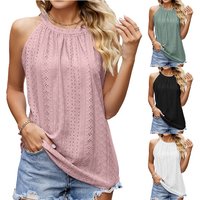 Women's Loose Round Neck Pleated Tank Top Sleeveless Strap T-shirt