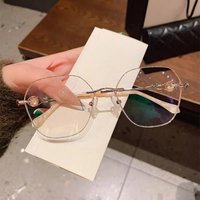 New champagne gold frameless polygon anti-blue light ladies reading glasses fashion flat mirror finished myopia wholesale