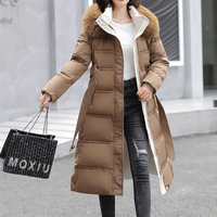 long over knee big hair collar Korean version slimming belt cotton padded jacket