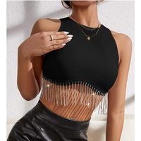 Hot Girls Sexy Solid Color Rhinestone Tassel Vest Sleeveless Halter Top