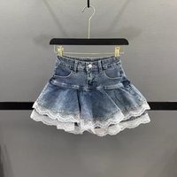 New Elastic Denim Splicing Multi Layer Lace Tutu Skirt Cake Skirt Versatile Miniskirt