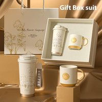 Lily Of The Valley Coffee Gift Set - Elegant Ceramic & Stainless Steel Travel Tumbler With Spoon (530ml, Office & Car Cup, Leak-Proof, Gift Box)