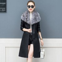 Clothing Large Fur Collar Leather Jacket Winter Leather Coat Mid Length Slim Fit Slim Waist