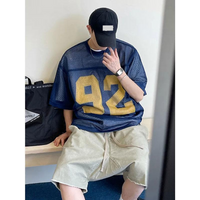 Clothing Retro Layered Loose Silhouette Breathable Mesh Print Hollow Round Neck Short Sleeved T Shirt Jersey