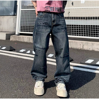 Men's Clothing Autumn And Winter New Embroidery Printing Retro Washed Jeans Men's Trendy Brand Straight Wide-leg Pants