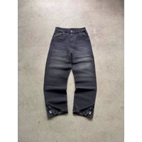 Clothing Gothic Retro Flared Washed Distressed Double Waist Denim Trousers