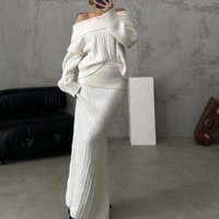 Clothing One Shoulder Slim Loose Solid Knitted Sweater Two piece Set Long Sleeve