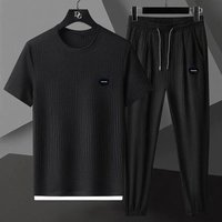 Men's Summer High-End Ice Silk Sports Suit Short-Sleeved Pleated Trousers Two-Piece Casual Leisure Suit For Holiday