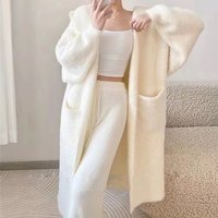 Clothing Long Mink Fleece Knitted Cardigan Lazy Style Loose Hooded Sweater Jacket