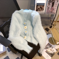 Clothing Soft glutinous mink fleece knitted cardigan autumn winter gentle style three dimensional flower v neck sweater jacket